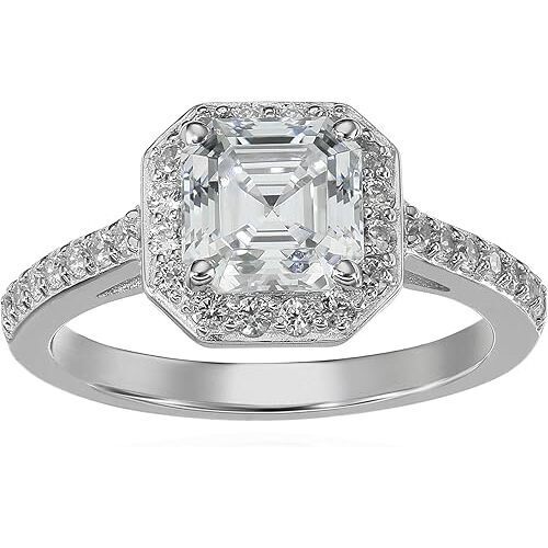 Platinum-Plated Sterling Silver Halo Ring Set With Asscher Cut Infinite Elements